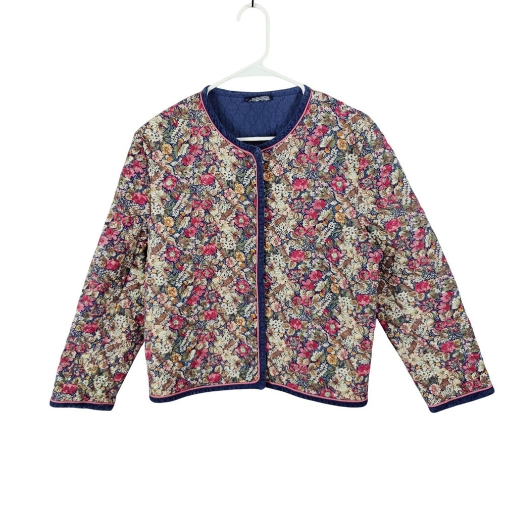 Vintage Women Twee Artsy Cottagecore Grandmacore Quilted Floral Jacket L Country